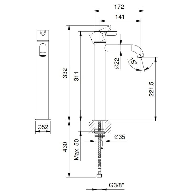 Смеситель для раковины Fantini Icona Classic высокий Matt Copper PVD 53P9R406WF