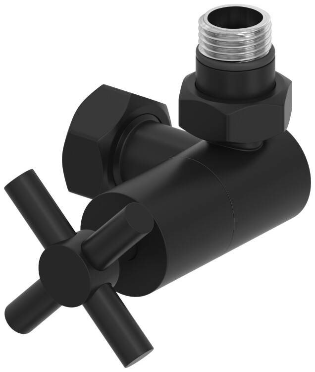 Вентиль для полотенцесушителя Сунержа 3D G 1/2 HP x G 3/4 НГ правый крест черный матовый 3114111234