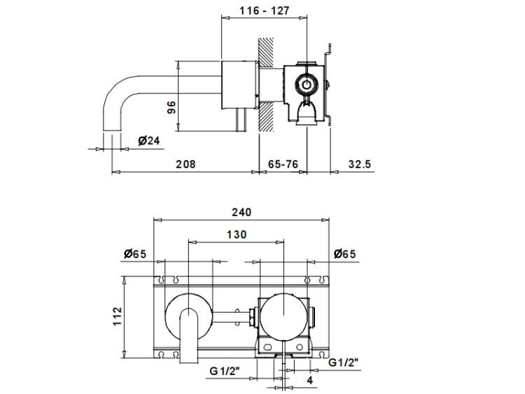 Смеситель для раковины Fantini AF/21 Fukasawa встраиваемый, хром 2702A613B