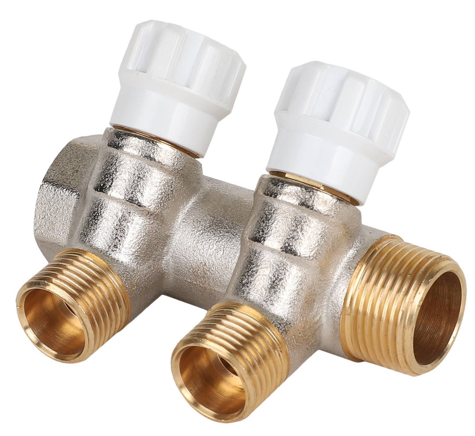 Коллектор латунный с регулирующими вентилями MVI 3/4 x 1/2 дюйма 2 выхода AMM.402.0504