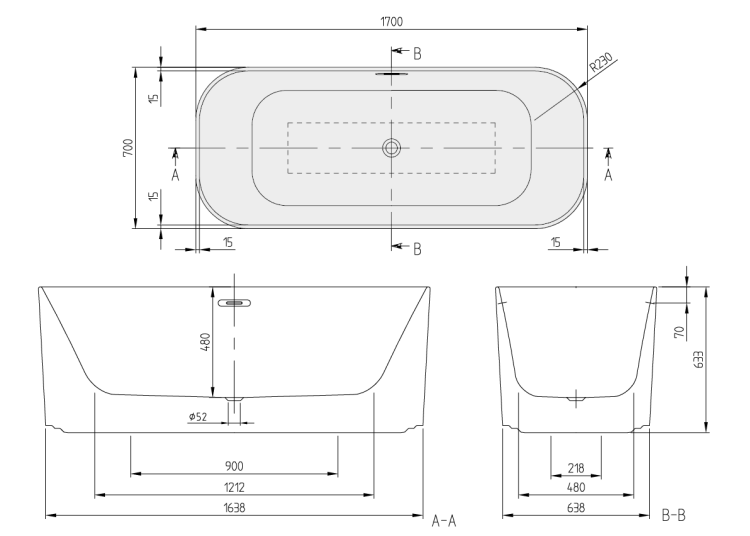 Ванна отдельностоящая Villeroy & Boch Finion 1700x700 мм Stone White UBQ177FIN7A100V2RW