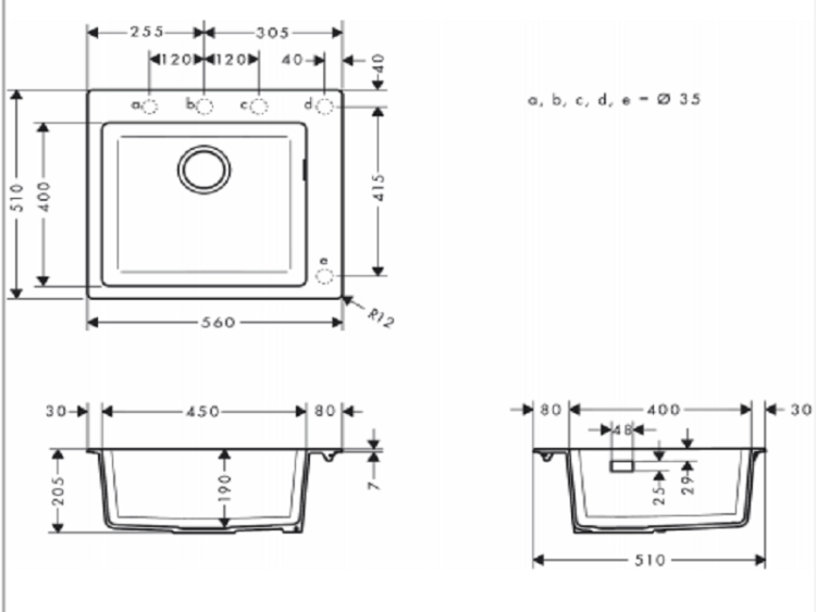 Мойка Hansgrohe S51 S510-F450 560x510x205 мм встраиваемая черный графит 43312170.