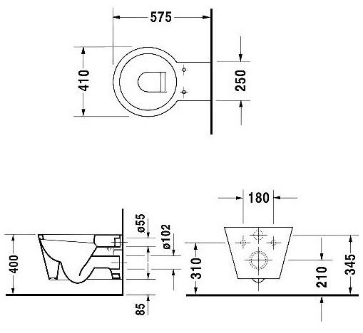 Унитаз подвесной Duravit Starck 1 410x575x320 мм 0210090064