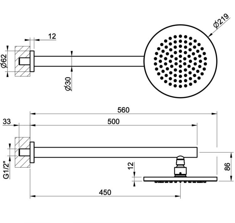 Верхний душ Gessi 316 Bath-Shower настенный 219x219 мм Brushed Brass PVD 54149