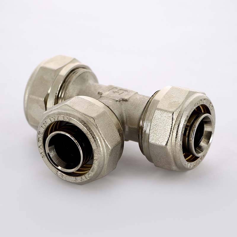 Тройник обжимной никелированный Uni-Fitt 26х26х26 мм 666N8880