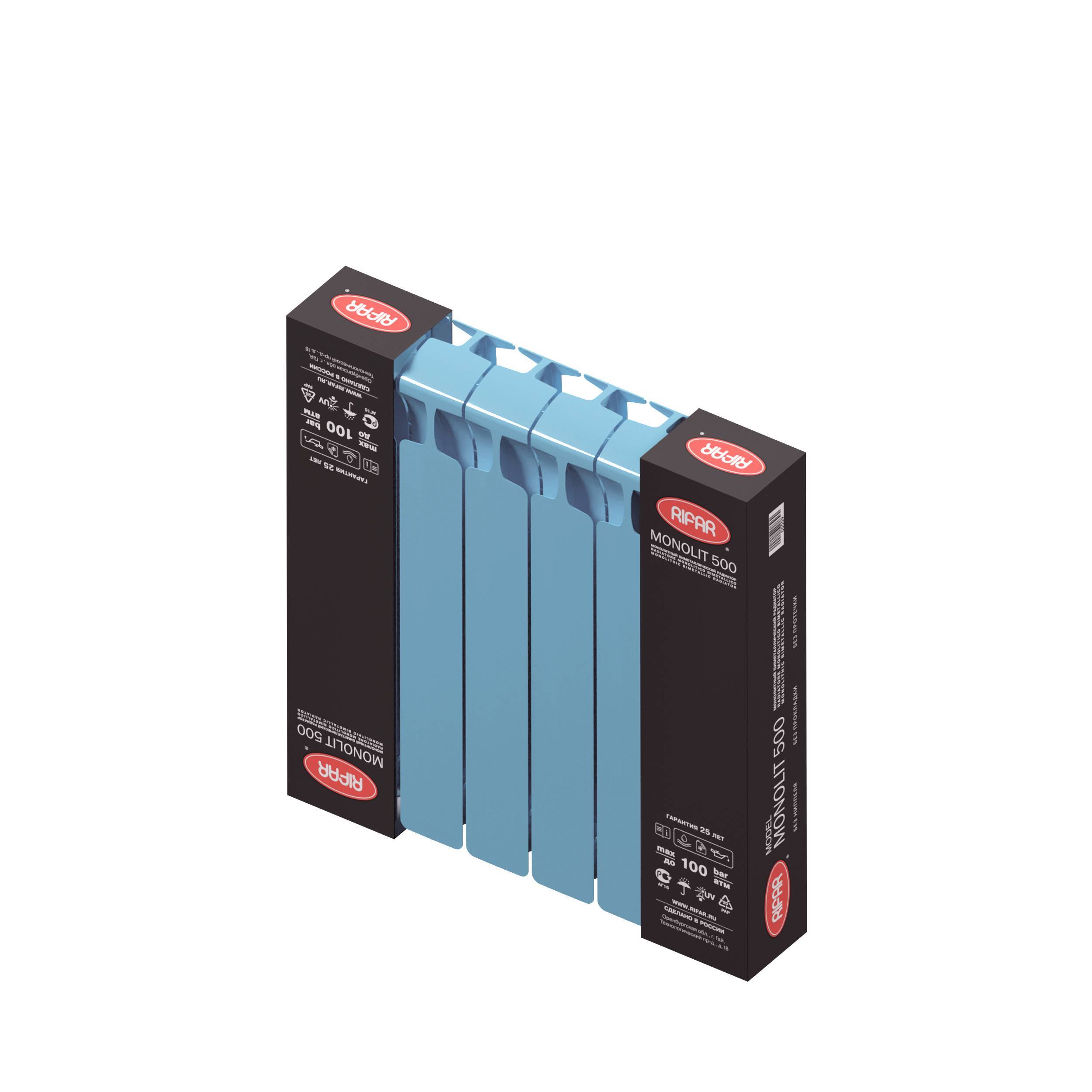 Радиатор биметаллический RIFAR Monolit 500 6 секций боковое подключение сапфир R-MN-500-06 RAL 5024