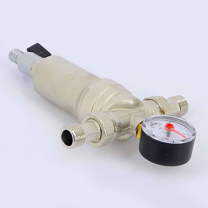 Фильтр промывной с манометром Tiemme 1/2 латунная колба 3130001