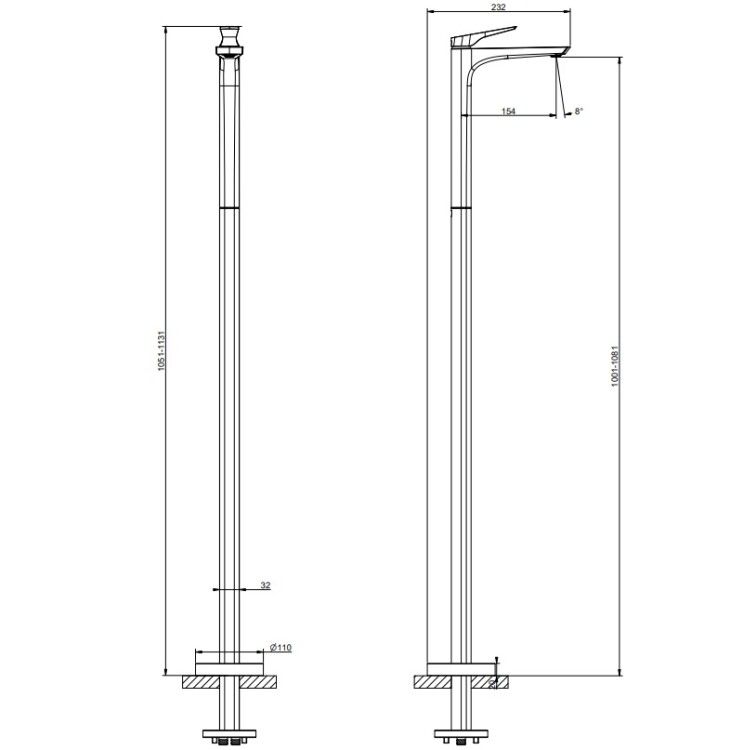 Смеситель для раковины Gessi Ventaglio напольный черный матовый 72095299