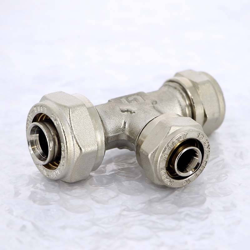 Тройник обжимной никелированный Uni-Fitt 20х16х16 мм 666N7660