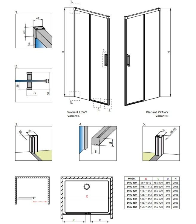 Душевая дверь Radaway Idea DWJ 1600x2005 мм правая черный матовый прозрачное стекло 387020-54-01R