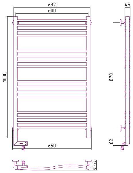 Полотенцесушитель электрический Сунержа Флюид 2.0 600x1000 мм левый состаренная латунь 051-5220-1060