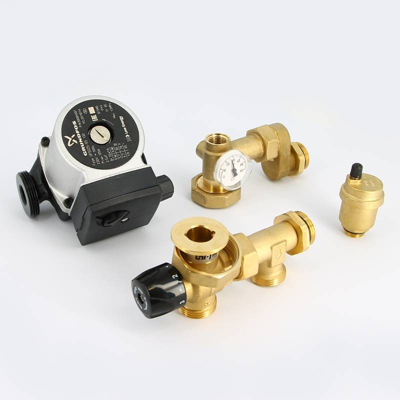 Насосно-смесительная группа Uni-Fitt DN25 с термосмесителем и насосом Grundfos UPSO 25-65 491G2500