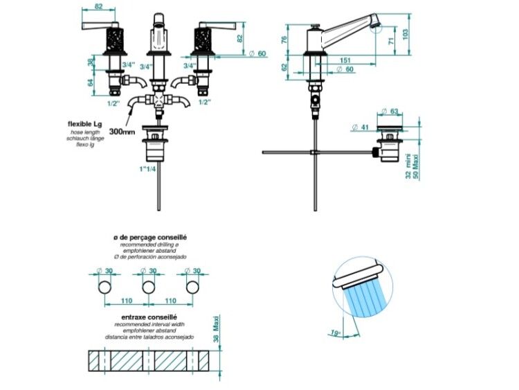 Смеситель для раковины THG Froufrou a manettes цвет хром G2PA02152