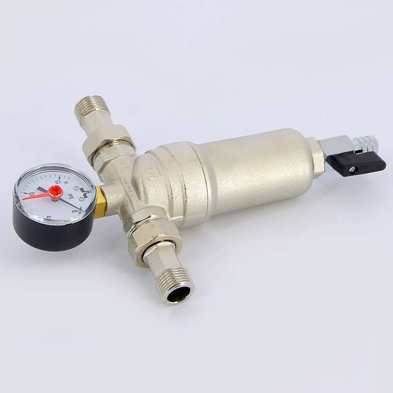 Фильтр промывной с манометром Tiemme 1/2 латунная колба 3130001