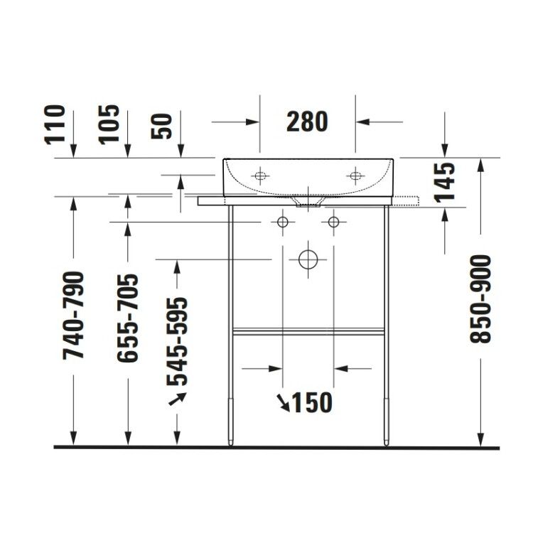 Консоль напольная Duravit DuraSquare 565x451x740-790 мм черный матовый 0031154600