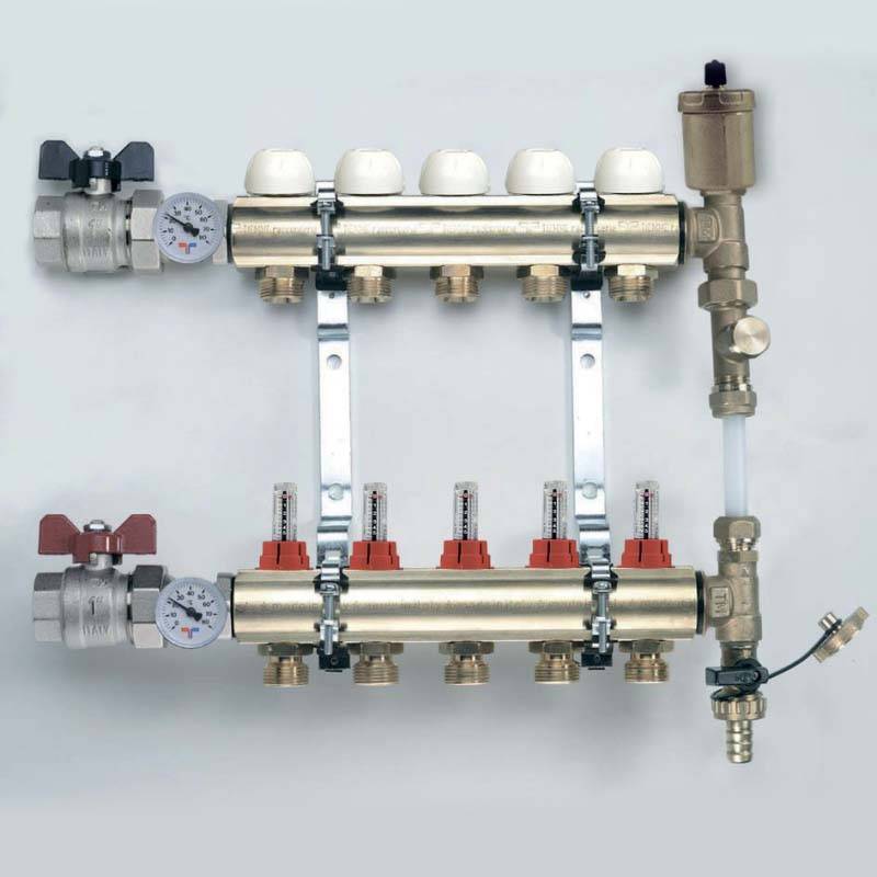 Коллекторная группа FAR 1 x 10 выходов 3/4 x 18 мм с расходомерами и байпасом 3870023
