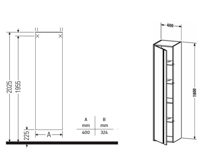 Шкаф-пенал Duravit Ketho 400x360x1800 мм подвесной, петли слева, цвет серо-коричневый матовый KT1255L9191