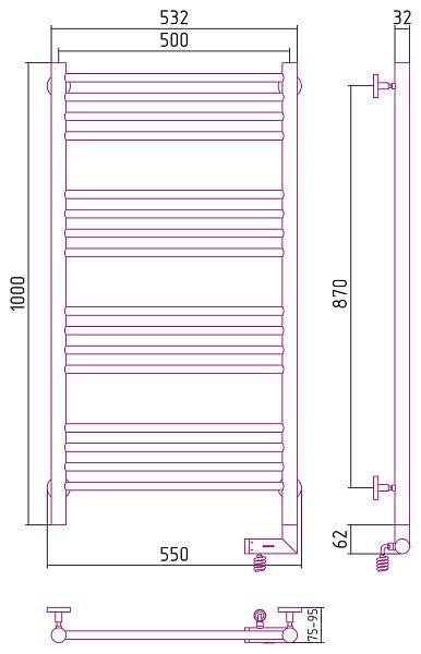 Полотенцесушитель электрический Сунержа Богема 2.0 500x1000 мм правый галечный серый 7032-5205-1050 RAL 7032