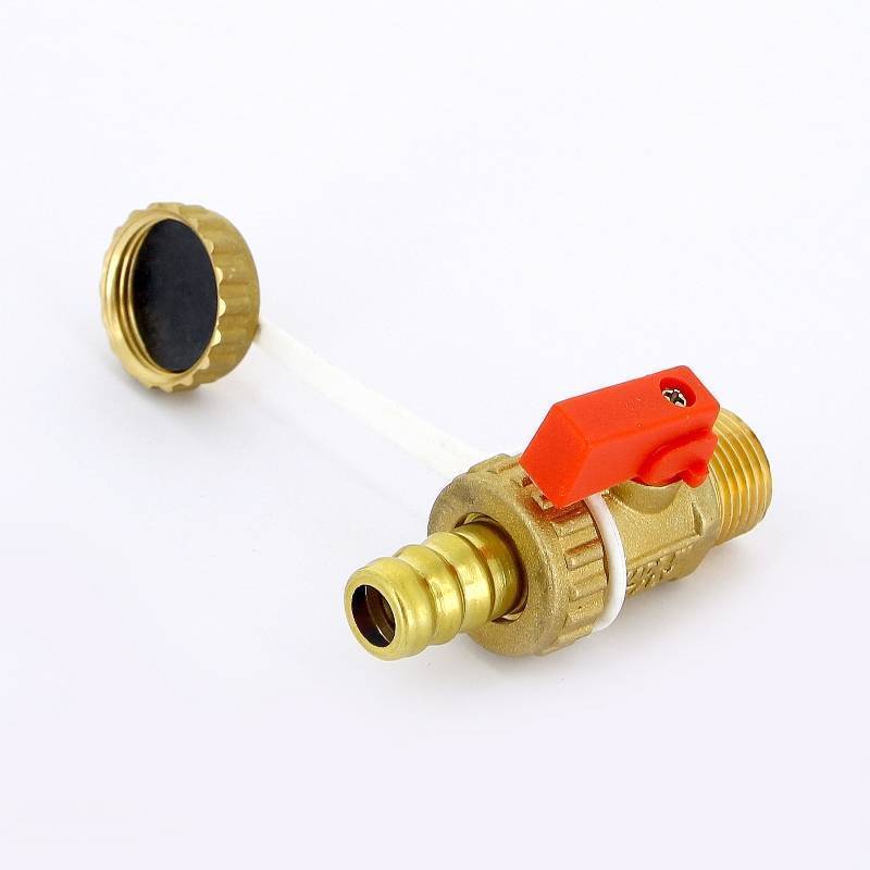 Кран шаровой сливной Uni-Fitt 1/2 x 3/4 НН со штуцером и заглушкой латунь 126G2000