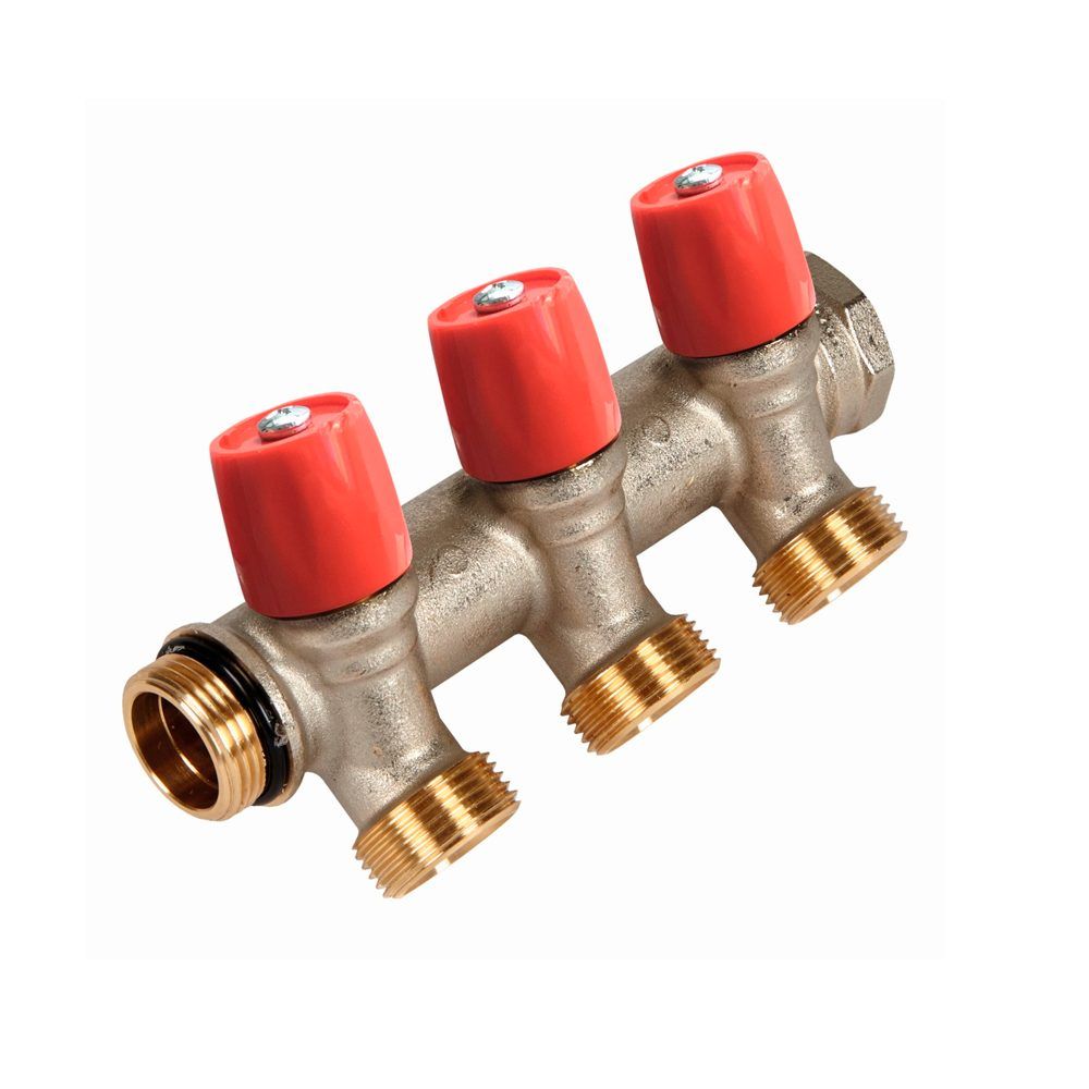 Коллектор с красными вентилями Henco VBS 1x3/4 Евроконус 2 выхода VBS060502-RO