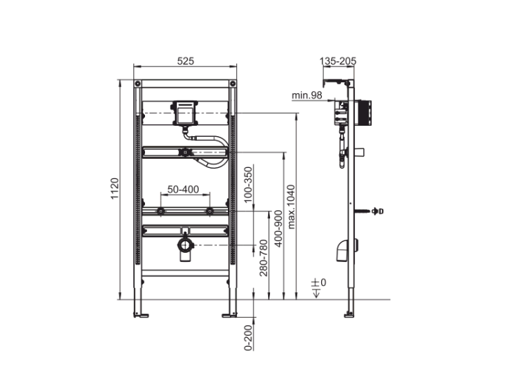 Инсталляция для писсуара Villeroy & Boch ViConnect 525x98x1120 мм 92198900