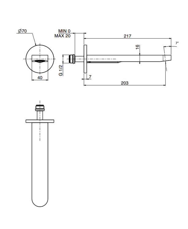 Излив Fima Carlo Frattini Nomos Go настенный встраиваемый 203 мм черный хром F2456CN