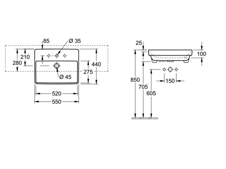 Раковина Villeroy & Boch Avento 550x440 мм альпийский белый 4A065501