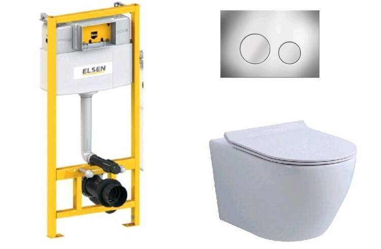 Комплект ELSEN E11 унитаз подвесной 360x530x360 мм инсталляция и клавиша хром EIN5001120E11chrome817B2Set