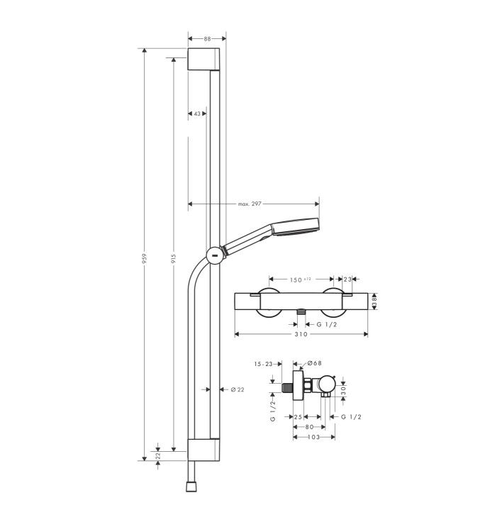 Душевая система Hansgrohe Pulsify Select S Showerpipe 260 2jet с термостатом черный матовый 24261670