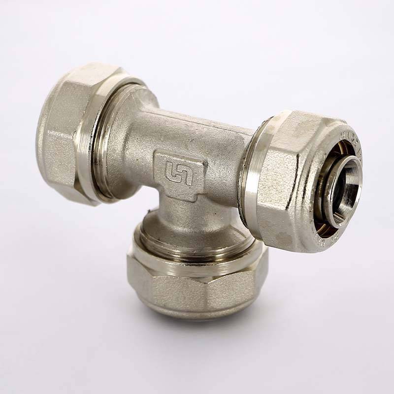 Тройник обжимной никелированный Uni-Fitt 26х26х26 мм 666N8880