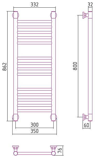 Полотенцесушитель водяной Сунержа Богема 300x800 мм матовый черный 31-0220-8030