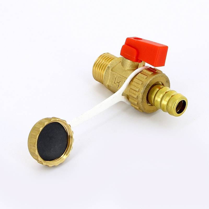 Кран шаровой сливной Uni-Fitt 1/2 x 3/4 НН со штуцером и заглушкой латунь 126G2000