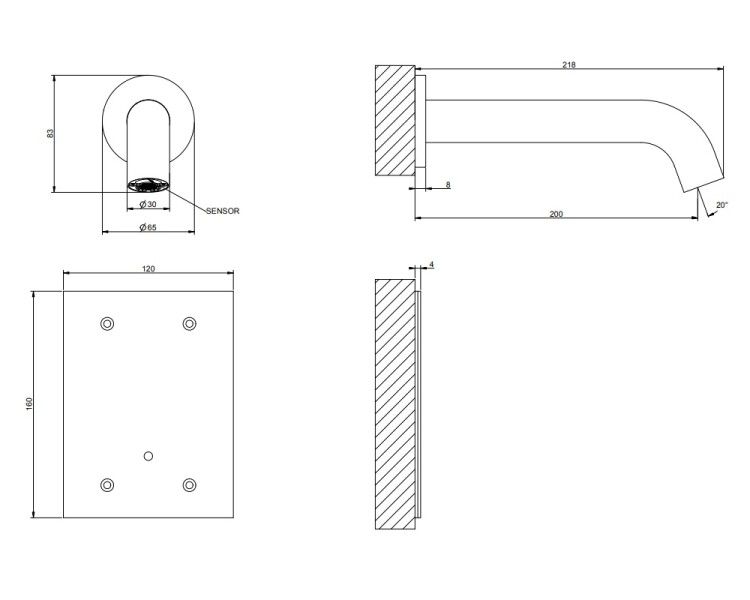 Смеситель для раковины Gessi Sensor Taps Flessa настенный встраиваемый Steel Brushed 54015239