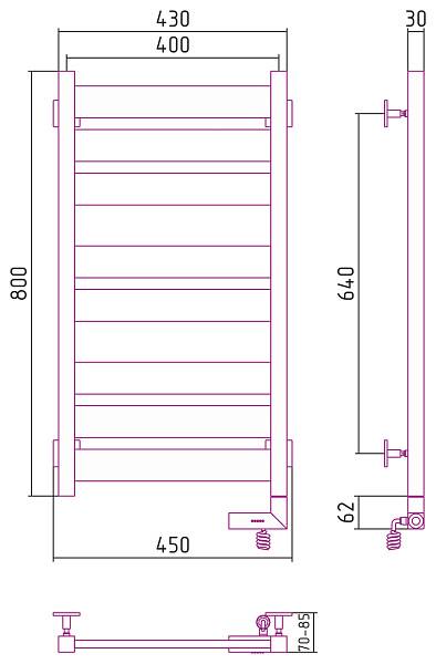 Полотенцесушитель электрический Сунержа Центурион 2.0 400x800 мм правый матовый черный 31-5603-8040