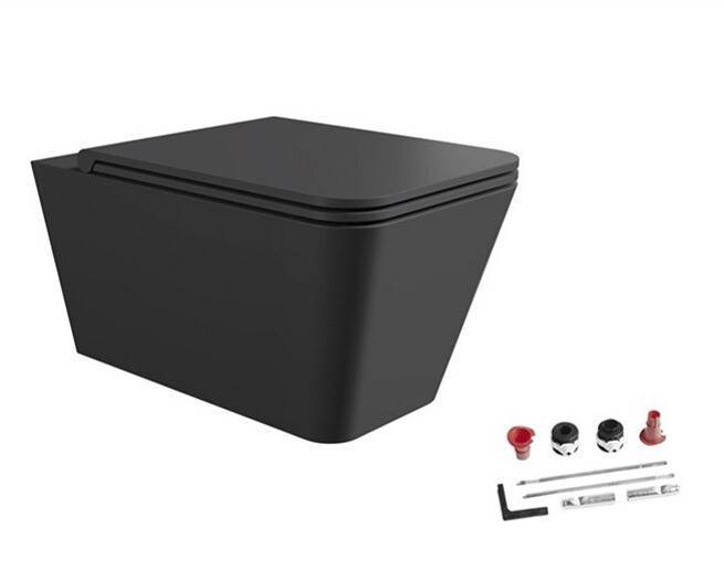 Унитаз подвесной безободковый Alice Hide Square 350х550 мм Aliglaze с сиденьем черный матовый 31210108SET