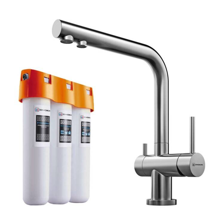 Смеситель для кухни OMOIKIRI Nagano с водоочистителем PURE DROP Lite нержавеющая сталь 40118028