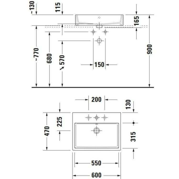 Раковина Duravit Vero Air 600x470 мм шлифованная без отверстия для смесителя 2352600060