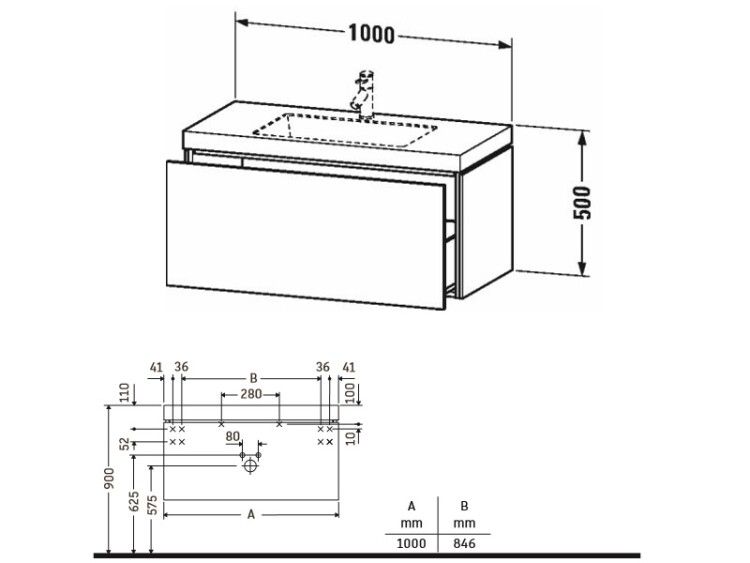 Тумба с раковиной Duravit L-Cube подвесная 1000x480x500 мм белый матовый LC6918O1818