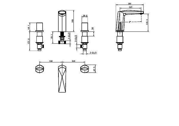 Смеситель для раковины Boheme Venturo врезной на 3 отверстия Ice хром глянцевый 150-CR-ICE