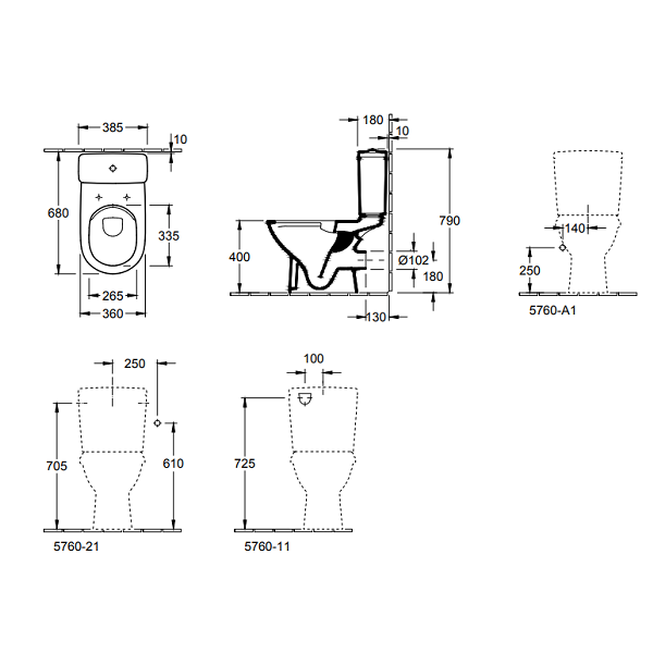 Унитаз напольный Villeroy & Boch ONovo 360x680x400 мм 5661R001