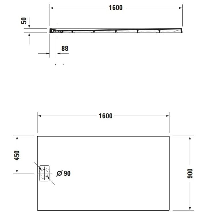Душевой поддон Duravit Stonetto 1600x900 мм белый 720218380000000