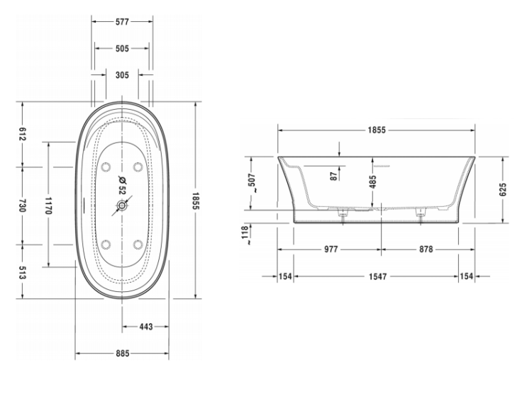 Ванна Duravit Cape Cod 1855x885x485 мм отдельностоящая цвет белый 700330000000000