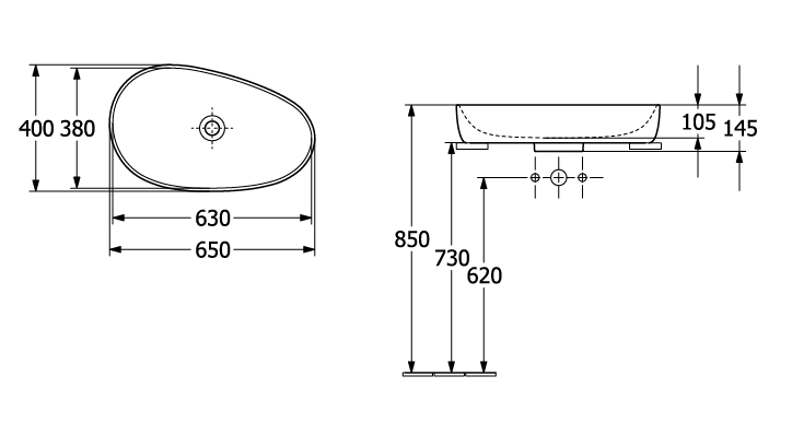 Раковина накладная Villeroy & Boch Antao 650x400 мм без отверстия для смесителя Morning Green 4A7465R8