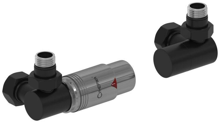 Терморегулятор автоматический Сунержа 3D G 1/2 x G 3/4 набор левый черный матовый/черный хром 3114216211