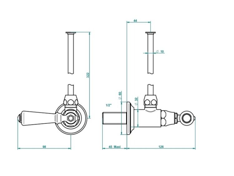 Вентиль запорный THG Charleston Lever 1/2 с трубкой 30 см цвет никель G75B01181S