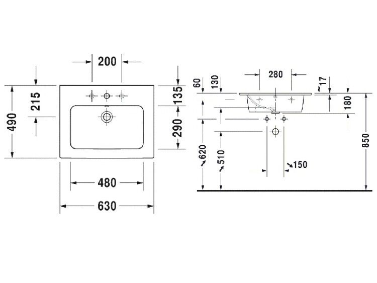 Раковина Duravit ME by Starck 630x490 мм с 1 отверстием для смесителя цвет белый 2336630000