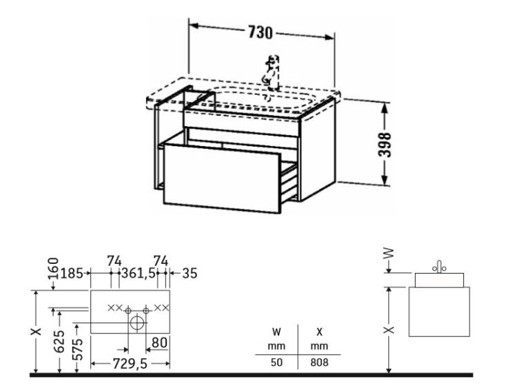 Тумба под раковину Duravit DuraStyle 730x448x398 мм подвесная цвет белый матовый DS639301818