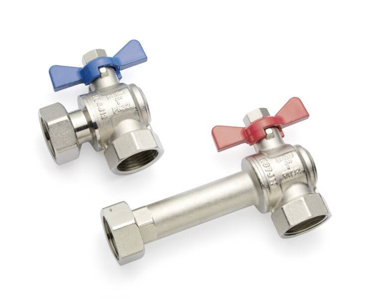 Комплект шаровых кранов REHAU 1 дюйм никелированных угловых для коллекторов HKV/HLV 13152341001