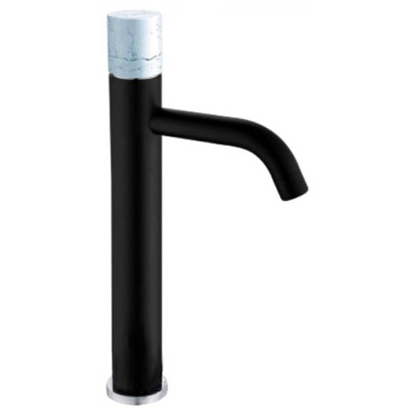 Смеситель для раковины высокий Boheme Stick ручка белый мрамор черный матовый 122-B-MR-W