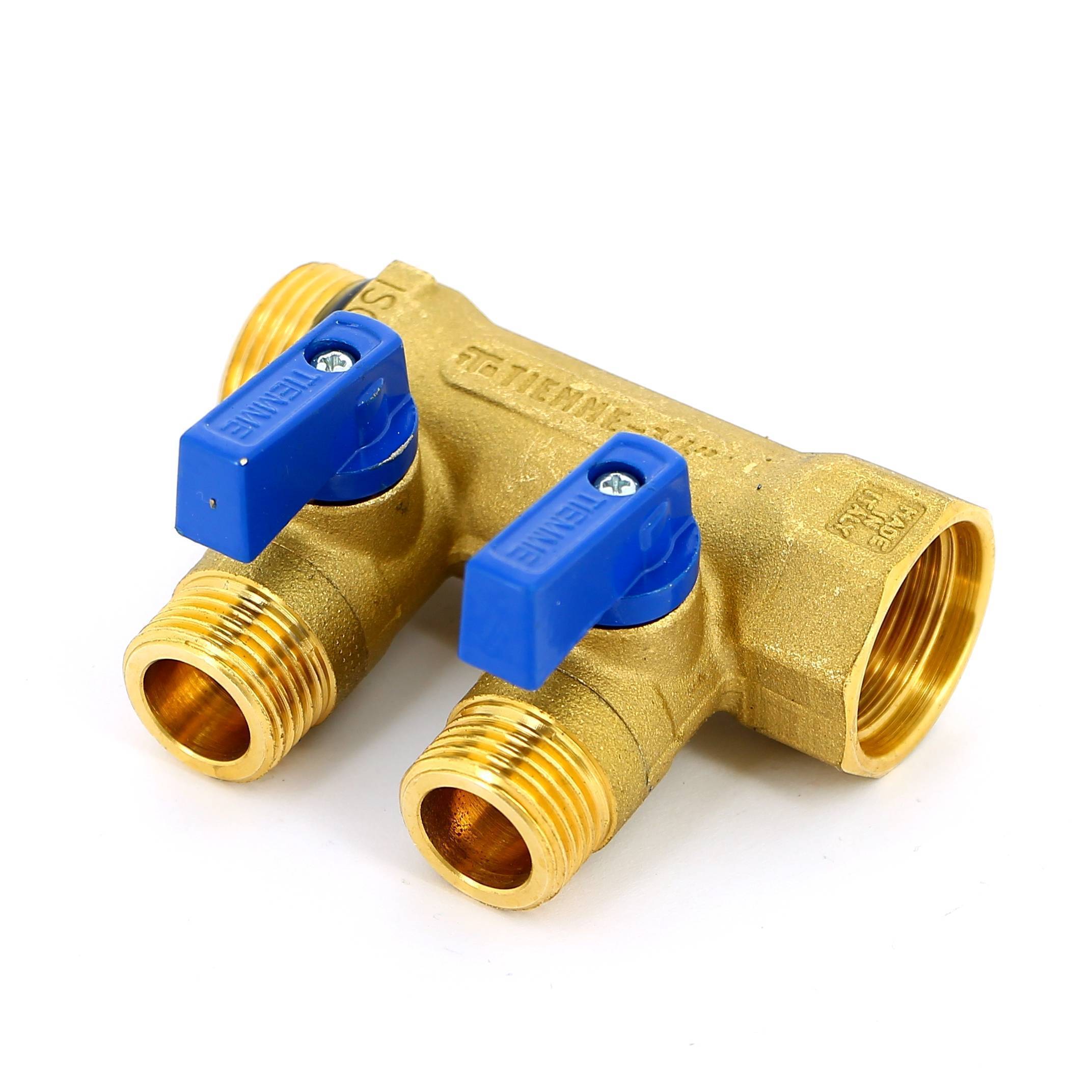 Коллектор с шаровыми кранами Tiemme 3/4х1/2 2 выхода 36 мм синие ручки 1820072